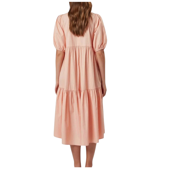 Charlie Holiday Marny Puff Sleeve Tiered Midi Dress Cotton Blush Peach Small 4 - Picture 2 of 11